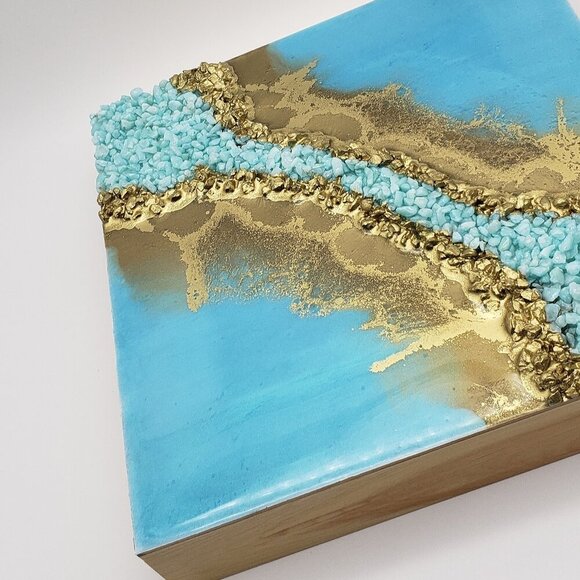 Blue and Gold Resin Geode Painting - Picture 3 of 4